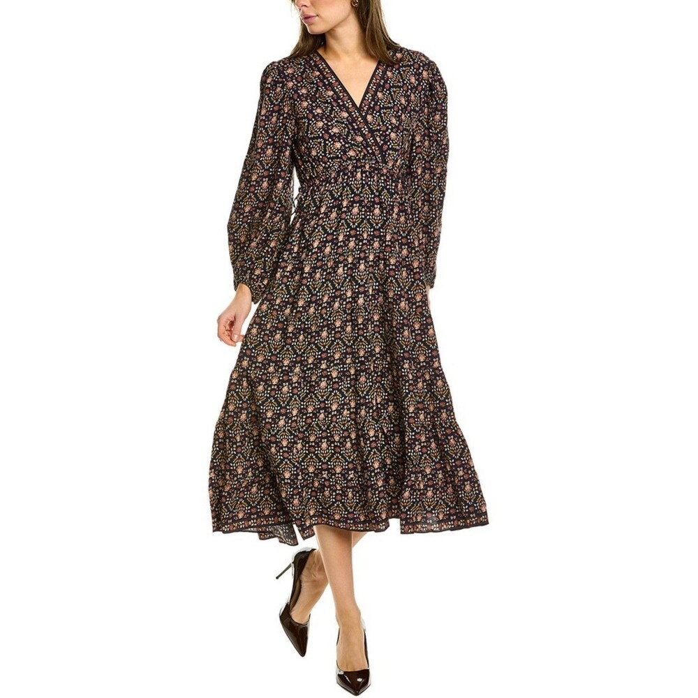 Max Studio NEW Women’s Floral‎ Boho Maxi Dress XL Long Sleeve V-Neck Rayon